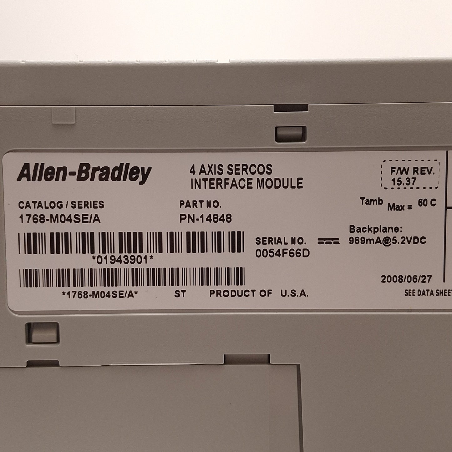 Used Allen Bradley 1768-M04SE/A CompactLogix 4-Axis SERCOS Interface Motion Module