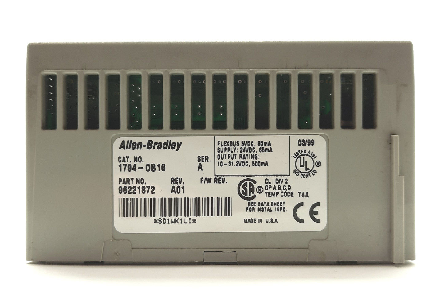 Used Allen Bradley 1749-OB16 Ser. A Flex I/O Output Module, 16x 24VDC Source Output