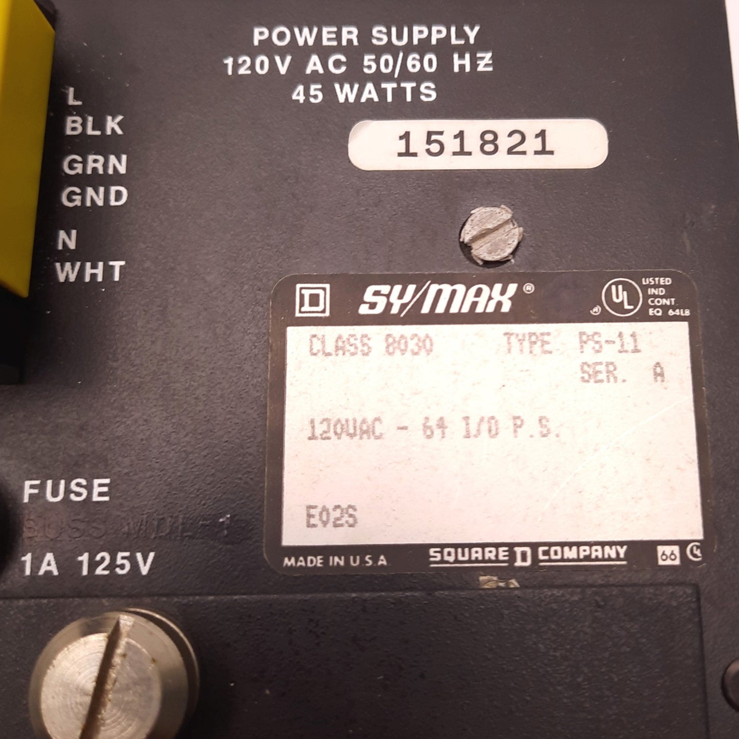 Used Square D Symax 8030 PS-11 Ser A Power Supply, 120v AC 50/60Hz, 45 Watts