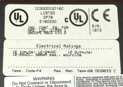 Used GE Fanuc IC300DIQ716C SmartStack Digital I/O Module 12-24 VDC In, 10-28VDC Out