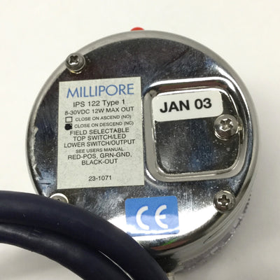 Used Millipore IPS 122 Type 1 Mykrolis Vacuum Switch 30inHg 100psi, 2" Dial, 8-30VDC