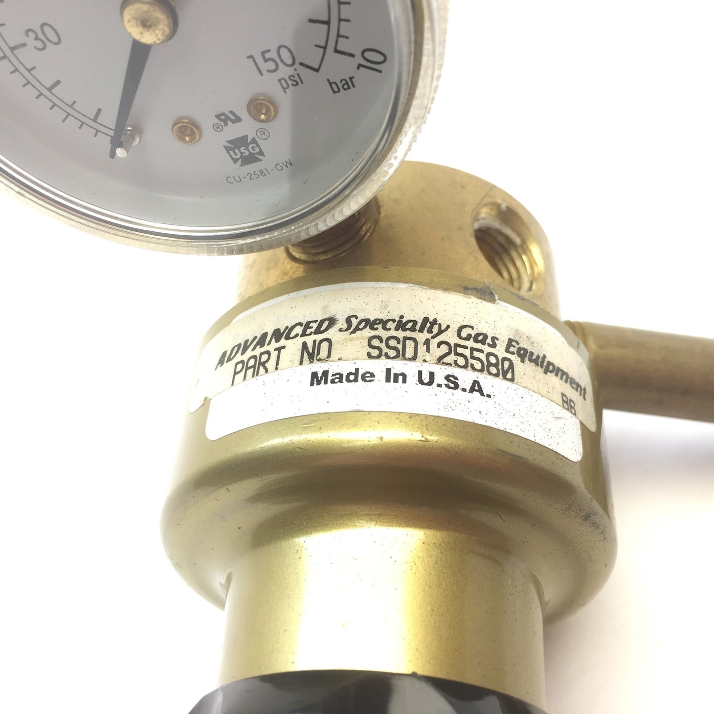 Used Advanced Specialty SSD125580 Brass Regulator, 1/4" NPT, *Missing Inlet Gauge*