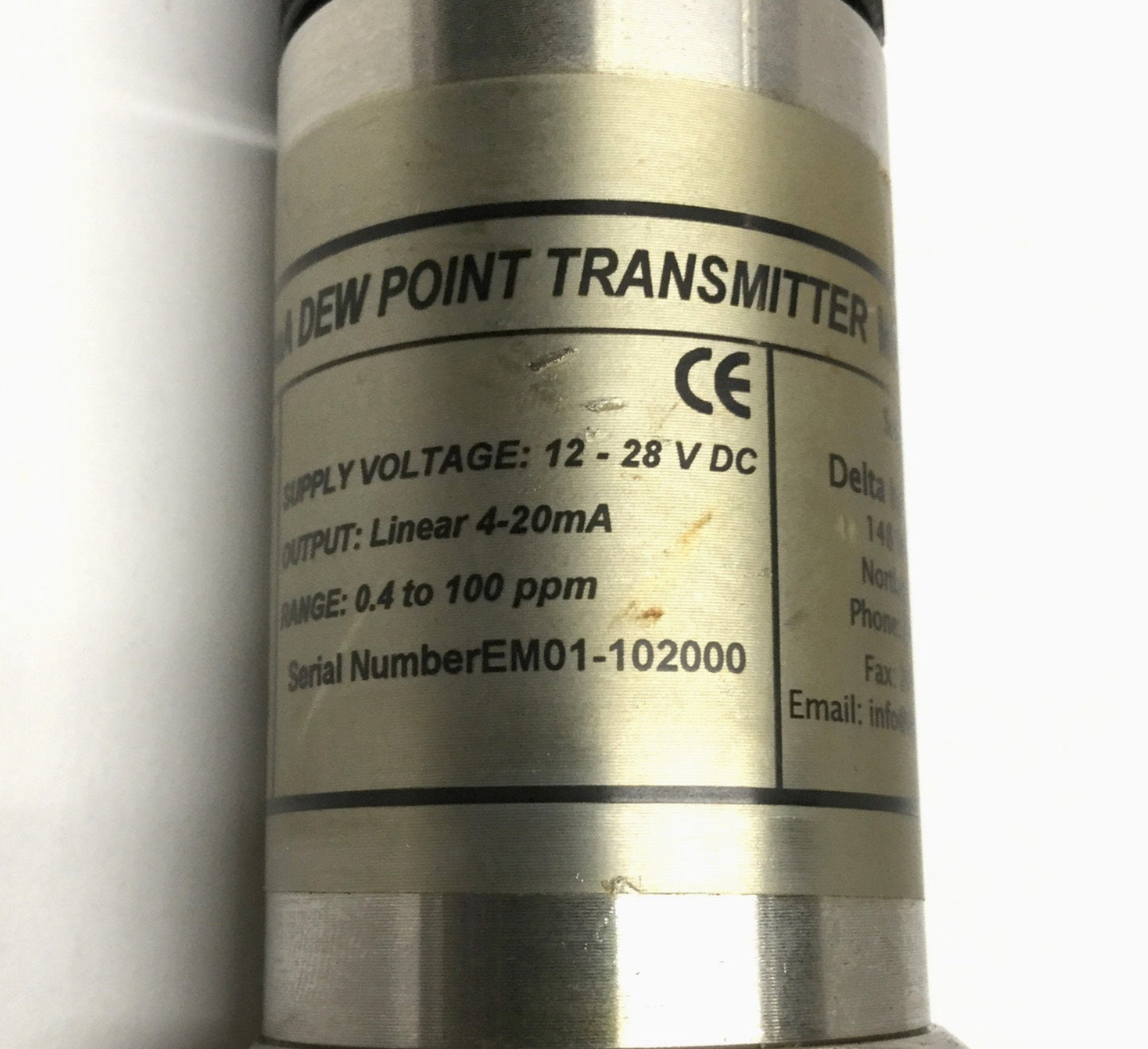 Used Delta DSDA Dewpoint Sensor Transmitter, 12-28VDC, 4-20mA Output, 0.4-100ppm