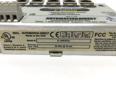 Used Automation Direct E-SW05U Industrial Unmanaged Ethernet Switch, 5-Port, 10-30VDC