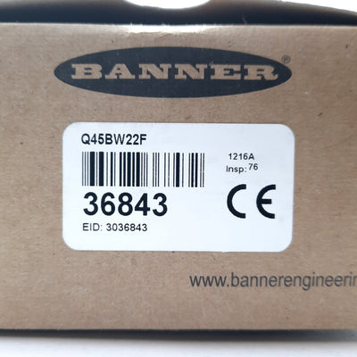 New Banner Q45BW22F Fiber Optic Sensor/Amplifier, SS, SPST, 3-Wire, 90-250VAC 300mA