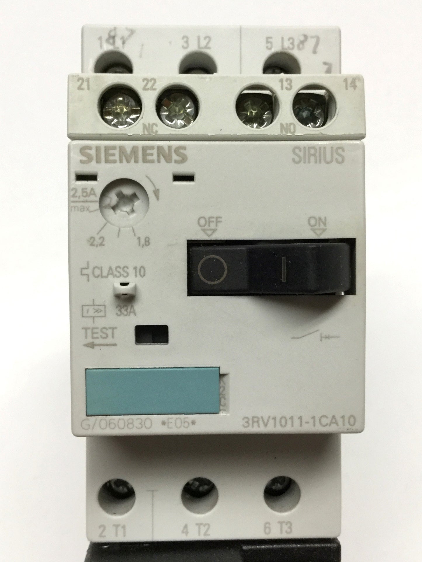 Used Siemens 3RV1011-1CA10 Sirius Combination Motor Starter Contactor, 1.8-2.5A