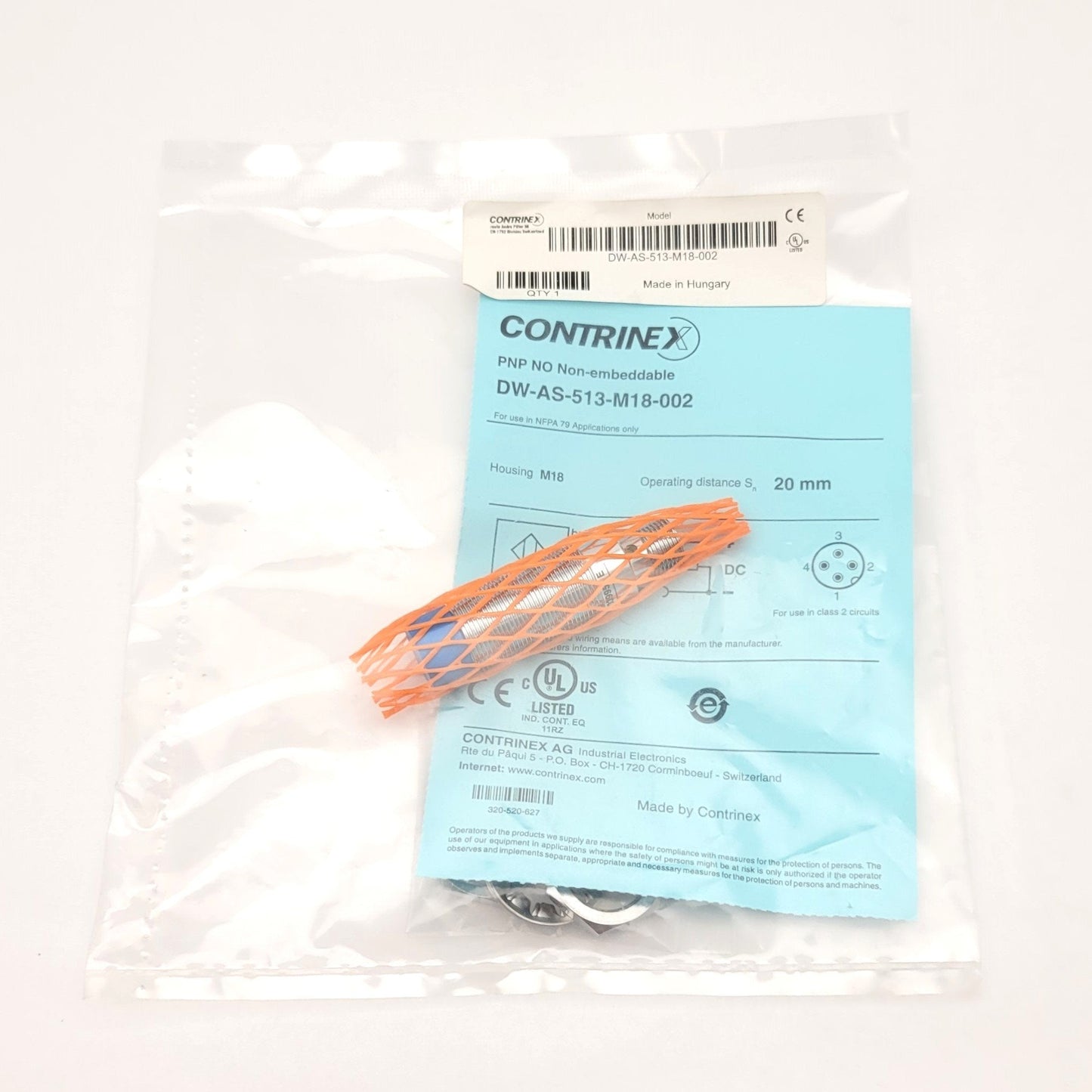 New Contrinex DW-AS-513-M18-002 Inductive Proximity Sensor 20mm Range, PNP, 10-30VDC