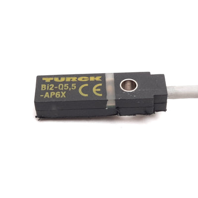 Used Turck Bi2-Q5.5-AP6X Inductive Proximity Sensor, 2mm, 10-30VDC, PNP N/O, 3-Pin M8