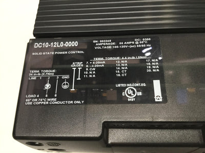 Used Watlow DC10-12L0-0000 DIN-a-mite Solid State 55A Power Controller 120VAC, 4-20mA