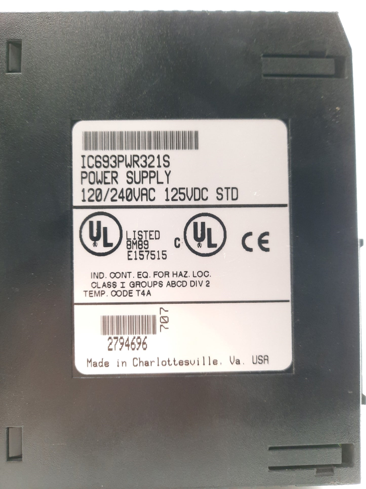 Used GE Fanuc IC693PWR321S PLC Power Supply, Out: 24VDC .8A In: 100-240VAC or 125VDC