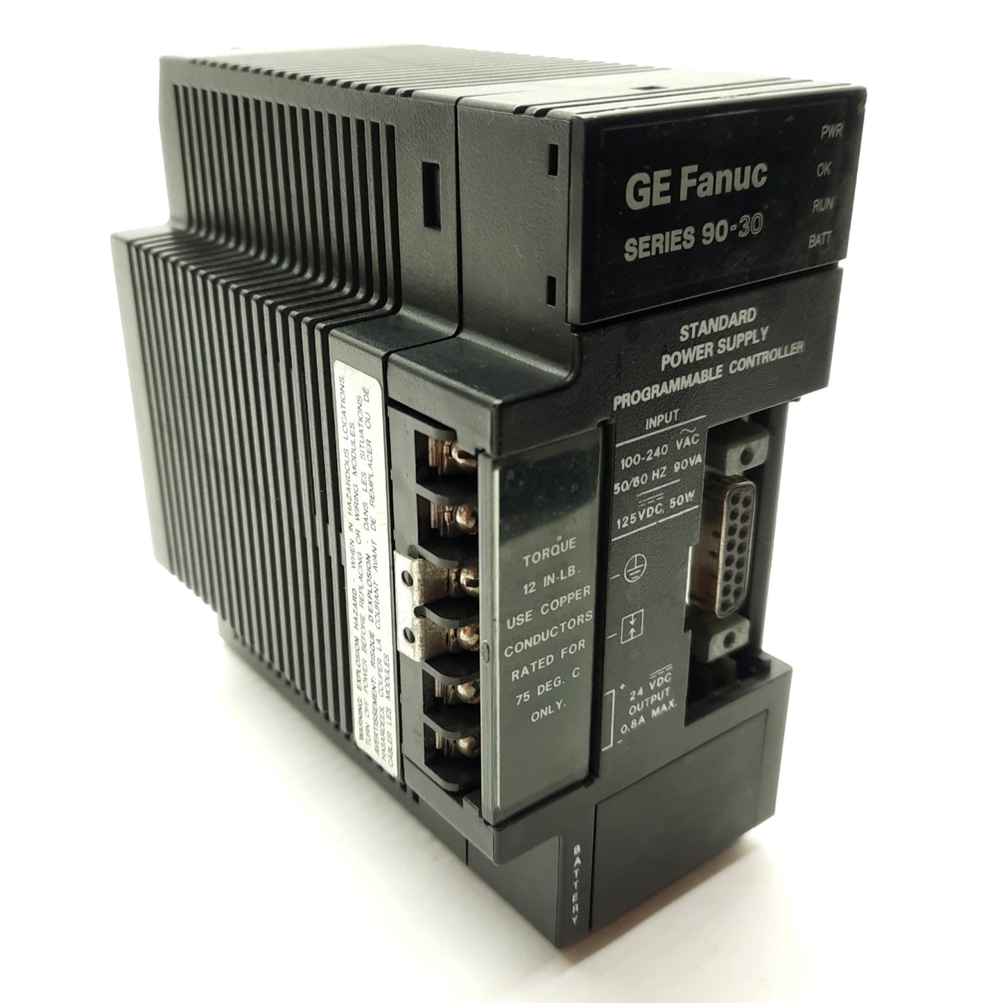 Used GE Fanuc IC693PWR321S PLC Power Supply, Out: 24VDC .8A In: 100-240VAC or 125VDC