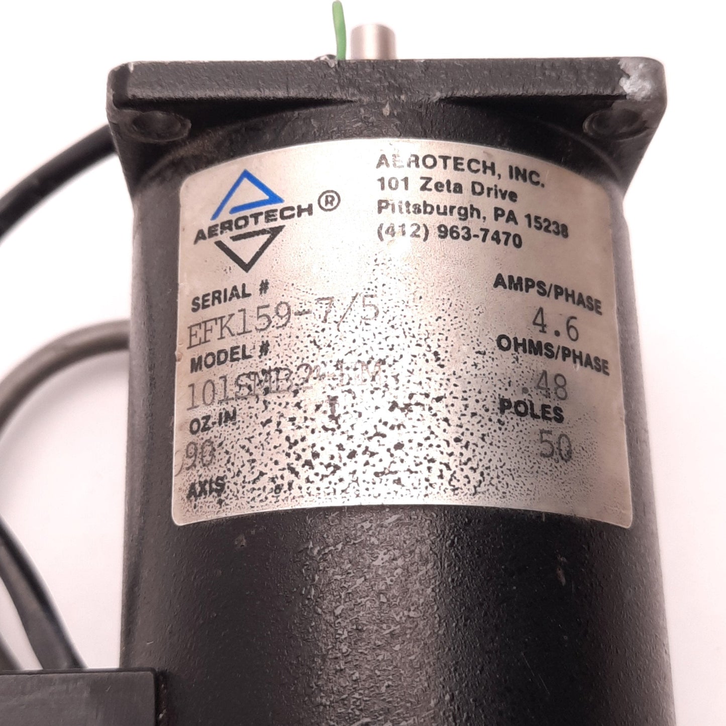 Used Aerotech 101SMB2-HM Stepper Motor, 90 Oz-In, 4.6 Amps/Phase, 0.48 Ohm/Phase