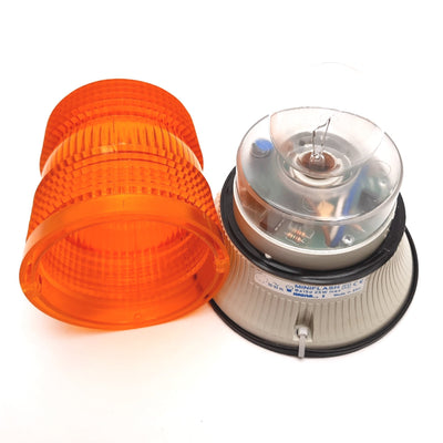 Used Sirena Miniflash Incandescent Beacon Light, Bulb: Ba15d 25W, Power: 24VAC, Amber