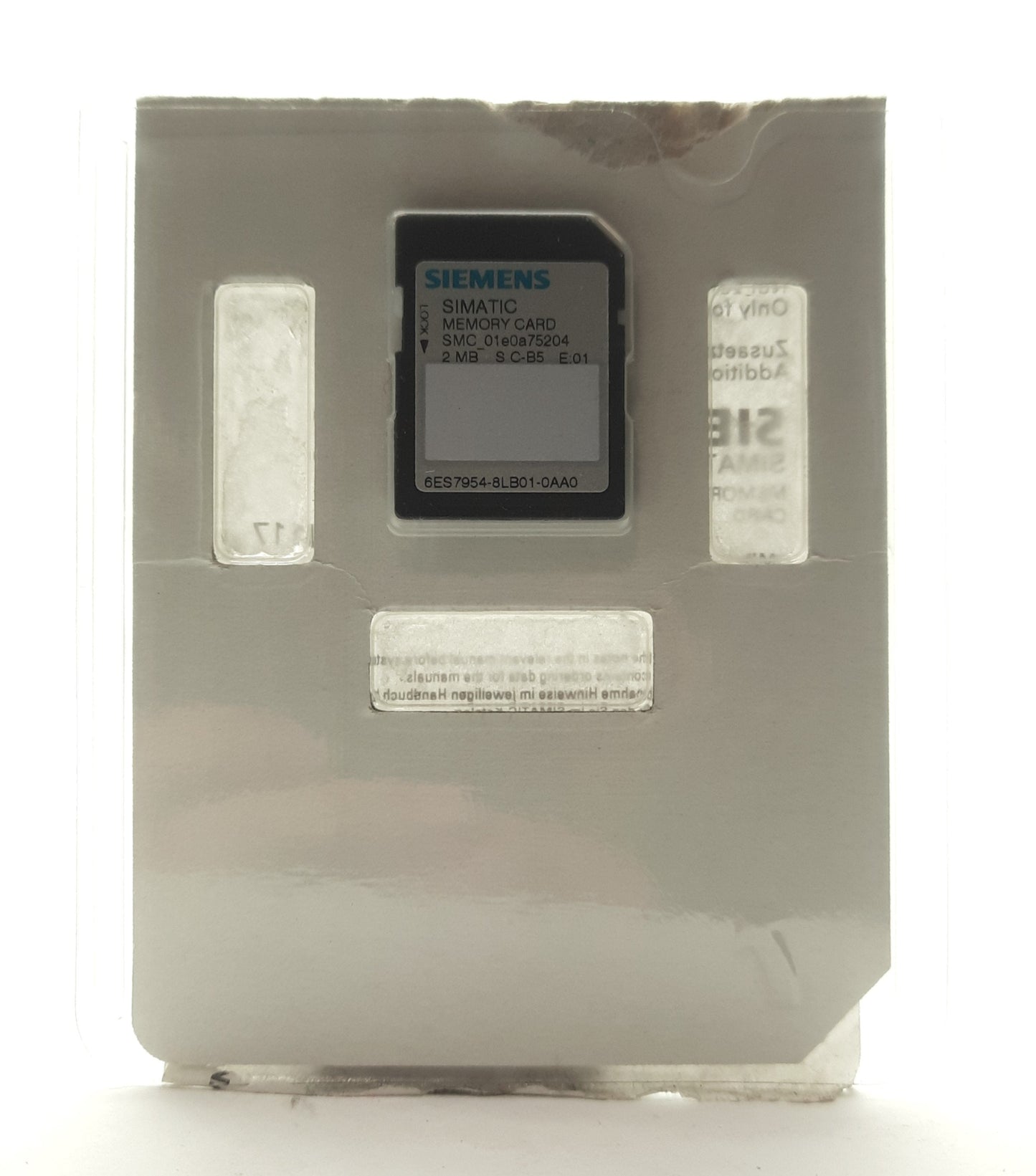 Used Siemens 6ES7 954-8LB01-0AA0 SIMATIC SD Memory Card, 2MB Capacity