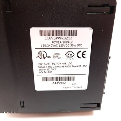 Used GE Fanuc IC693PWR321Z Series 90-30 Power Supply, In: 120/240VAC Out: 30W 24VDC