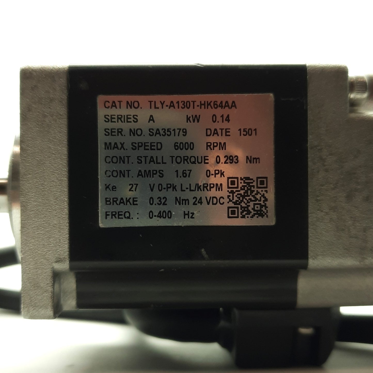 Used Allen Bradley TLY-A130T-HK64AA Kinetix Servo Motor, .14kW, 3Ø 230VAC, Ø8mm Shaft