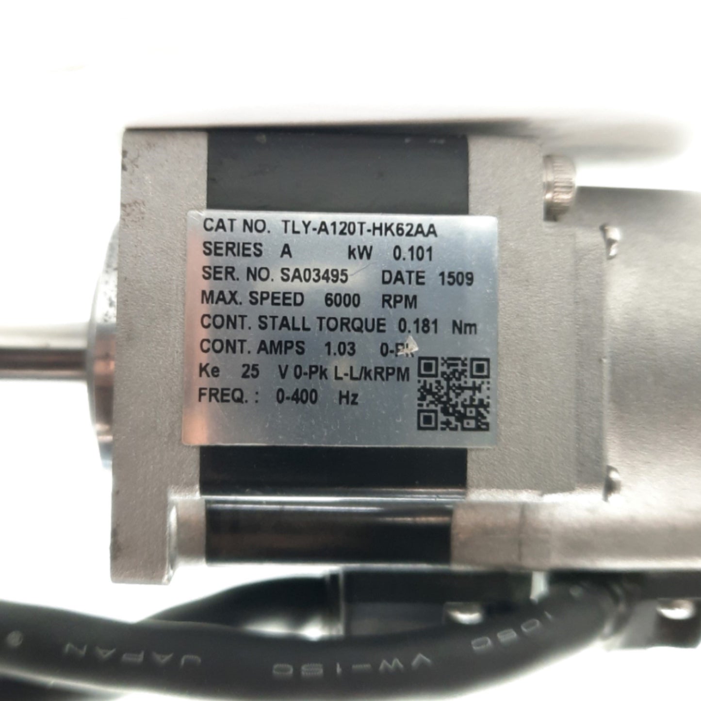 Used Allen Bradley TLY-A120T-HK62AA Kinetix Servo Motor .101kW 3Ø 230VAC Ø8mm Shaft