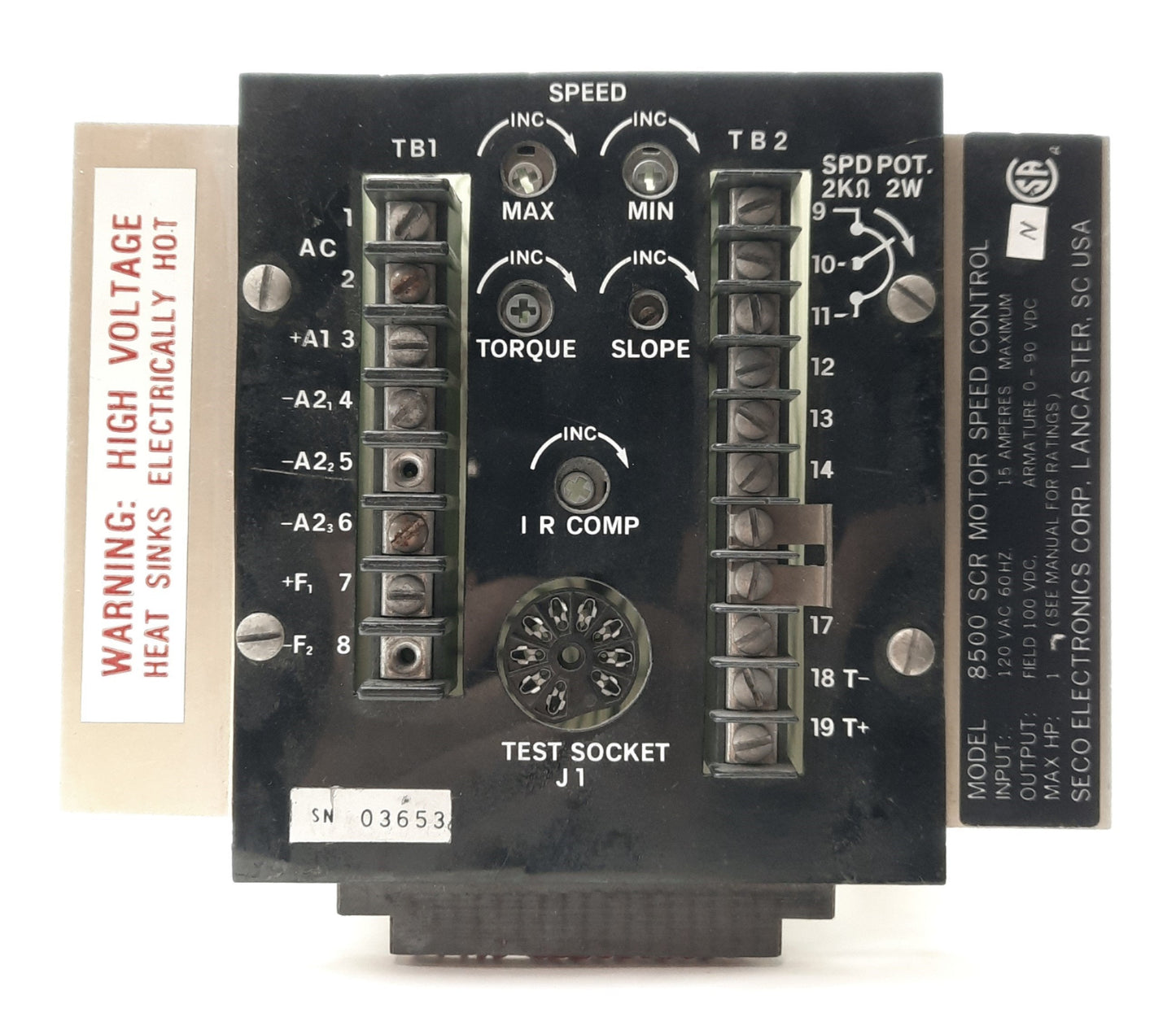 Used SECO Electronics 8500 SCR DC Motor Drive/Speed Control, 1HP 90VDC, 120VAC Supply