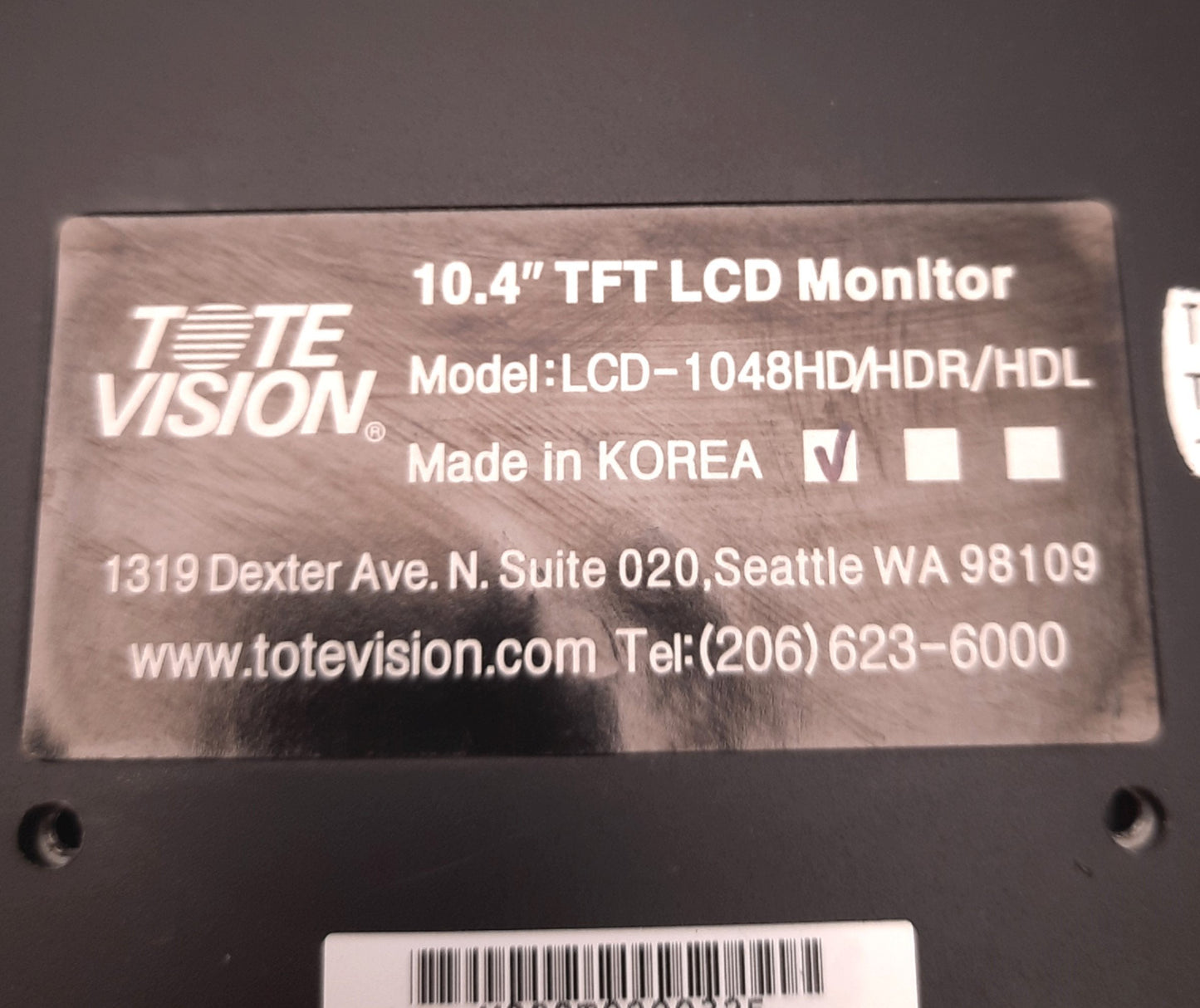 Used Tote Vision LCD-1048HD TFT LCD Monitor 10.4" VGA RS232 1024x768 12v DC 2 Amps