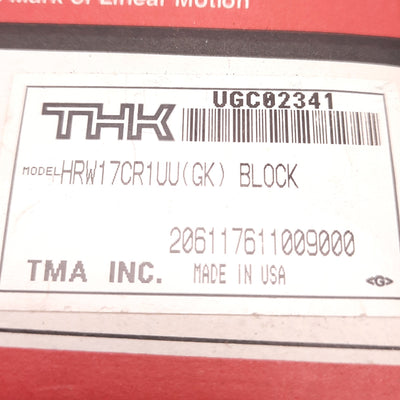 New – Open box New THK HRW17CR1UU(GK) Linear Guide Carriage 5.53kN 17mm Rail 17 x 50 x 50.8mm