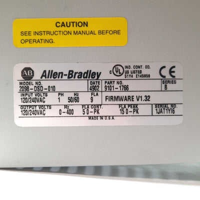 Used Allen Bradley 2098-DSD-010 Series B FW V1.32 Ultra 3000 Servo Drive *Cover*