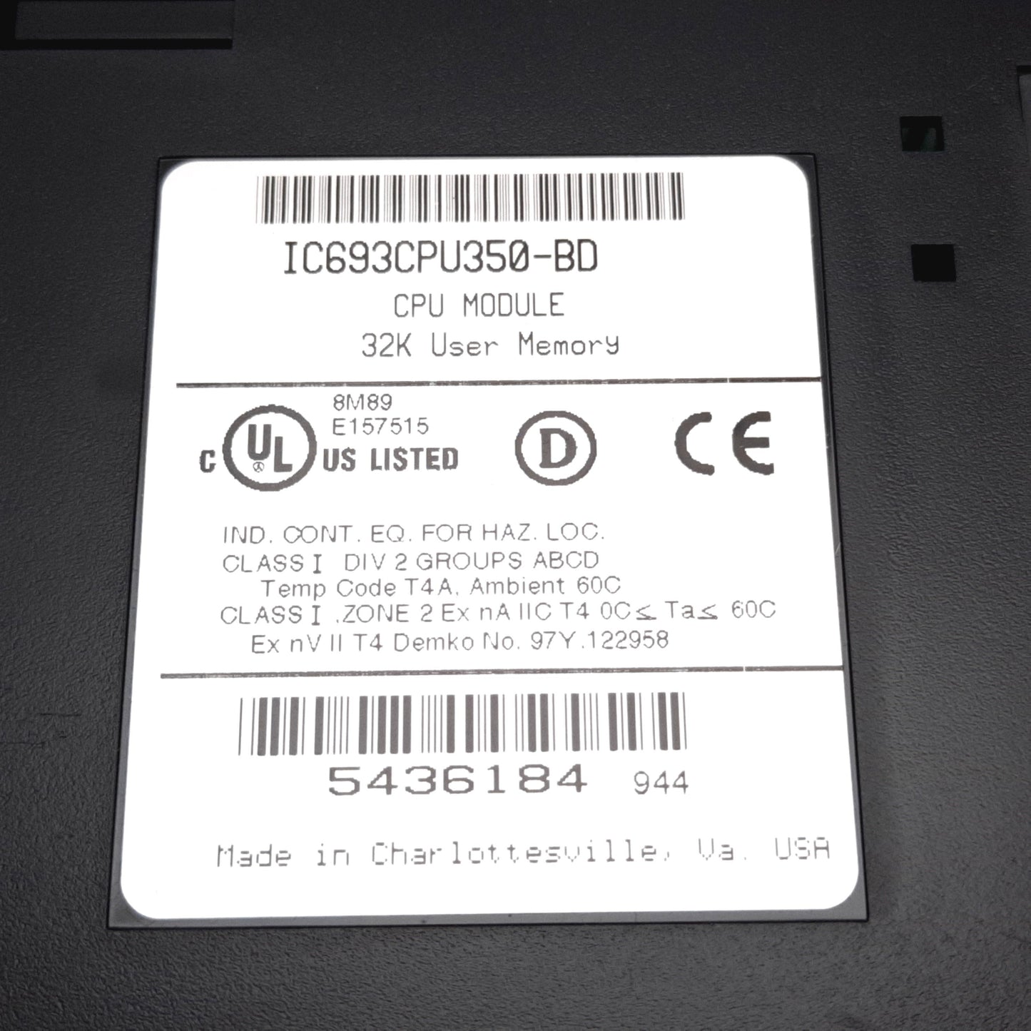 Used GE Fanuc IC693CPU350-BD Series 90-30 PLC CPU Module 32K User Memory, With Keys