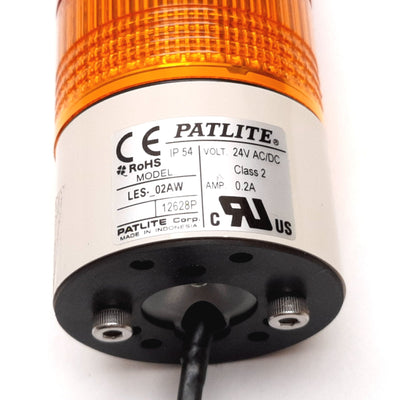 Used Patlite LES-02AW Stack Light Signal Tower LED Lamp, Amber / Red Lenses, 24VAC/DC