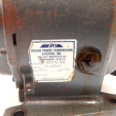 Used IPTS HQD-A-56C Helical Gear Speed Reducer, Ratio: 21.420:1, 1.81HP, ID: 7/8"