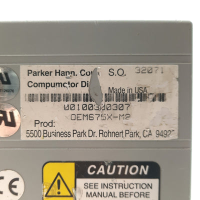 Used Parker OEM675X-M2 Compumotor Servo Drive 1-Axis 1.1HP 0-12A 24-75VDC RS-232