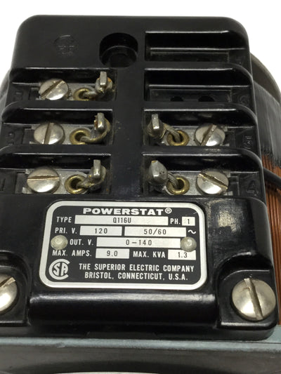 Used Superior Electric Q116U POWERSTAT Variable Transformer 9A, 120VAC Single-Phase