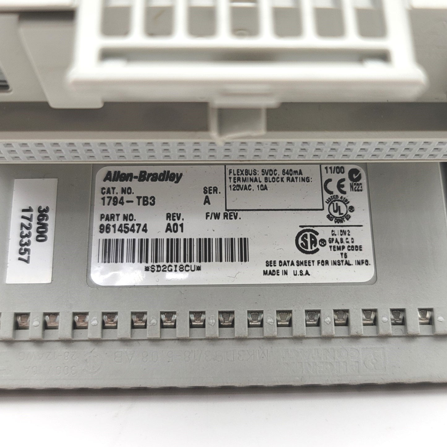 Used Allen Bradley 1794-IB16 Ser A Flex I/O Digital Input Module With Base, 16 Point