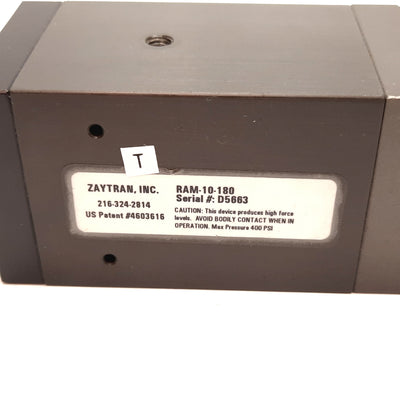 Used Zaytran RAM-10-180 Rotary Actuator, 180ø Rotation, 0.375" Shaft, 10-32 Ports