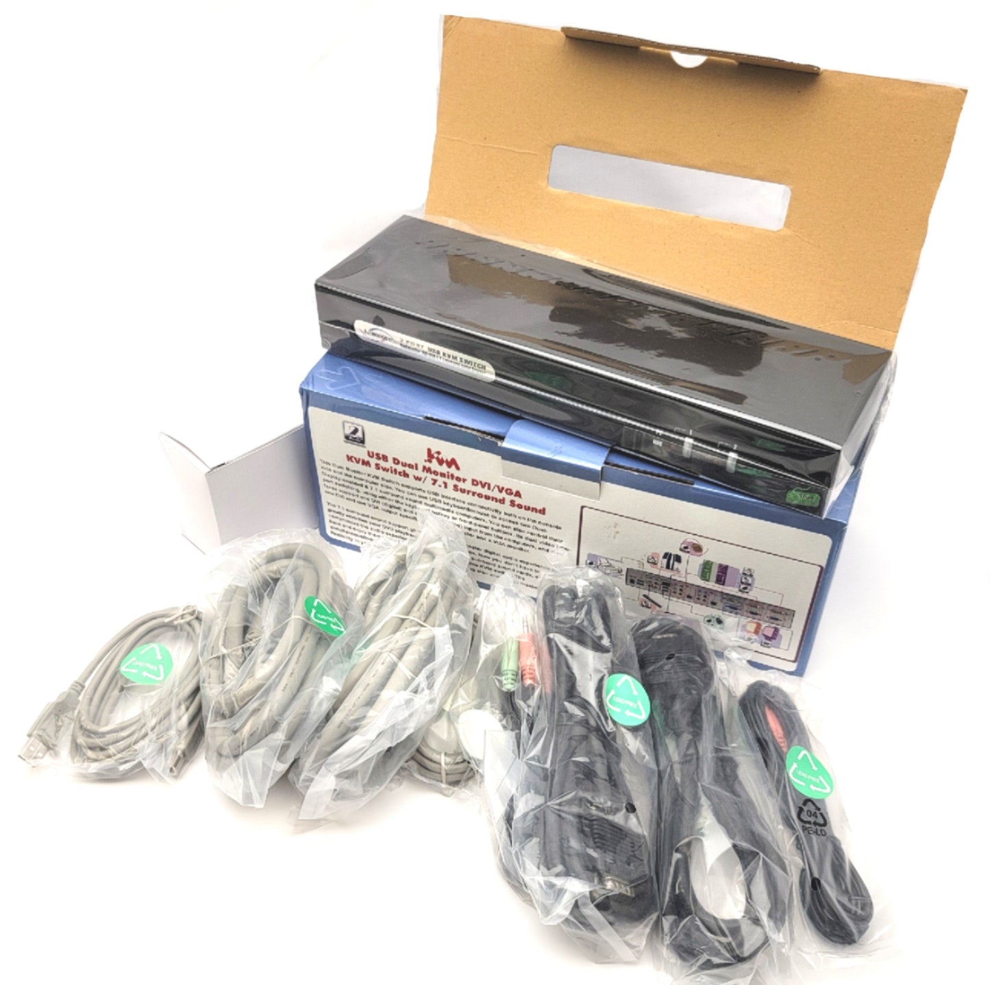 Used LinksKey LDV-DM712AUSK 2-Port USB KVM Switch With Cables Dual Monitor DVI+VGA