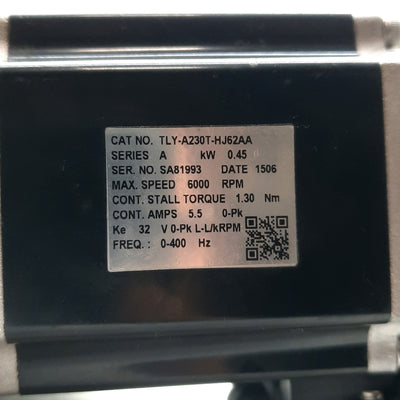 Used Allen Bradley TLY-A230T-HJ62AA Servo Motor .45kW 12mm Shaft 3PH 230V 5.5A