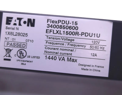 Used Eaton EFLXL1500R-PDU1U Power Distribution Rack 110-125v AC 12A, 12 5-15R Sockets
