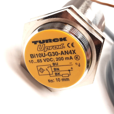 Used Turck Bi10U-G30-AN4X Inductive Proximity Sensor, 10mm, 10-65VDC, M30, NPN N/O