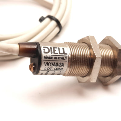 Used Diell VK1/A0-2A Inductive Proximity Sensor, 8mm, 20-253VAC, M18, 2-Wire 1.5m