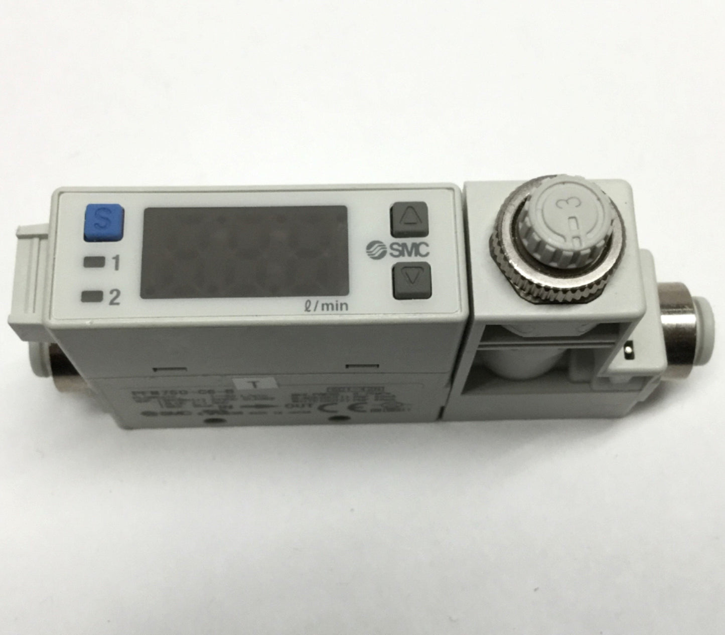 Used SMC PFM750S-C6-B Digital Flow Switch, 24VDC, 1-50 L/min Air, ?6mm Tube, PNP Out