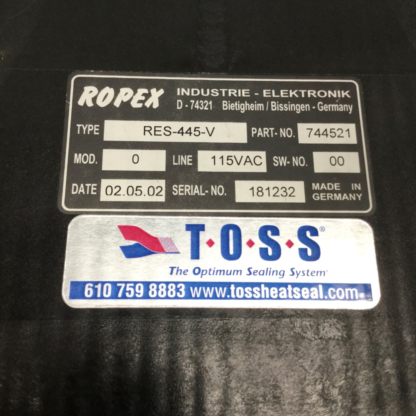 Used ROPEX RES-445-V Resistron Impulse Heat Sealing Band Controller, 0-500øC 115VAC