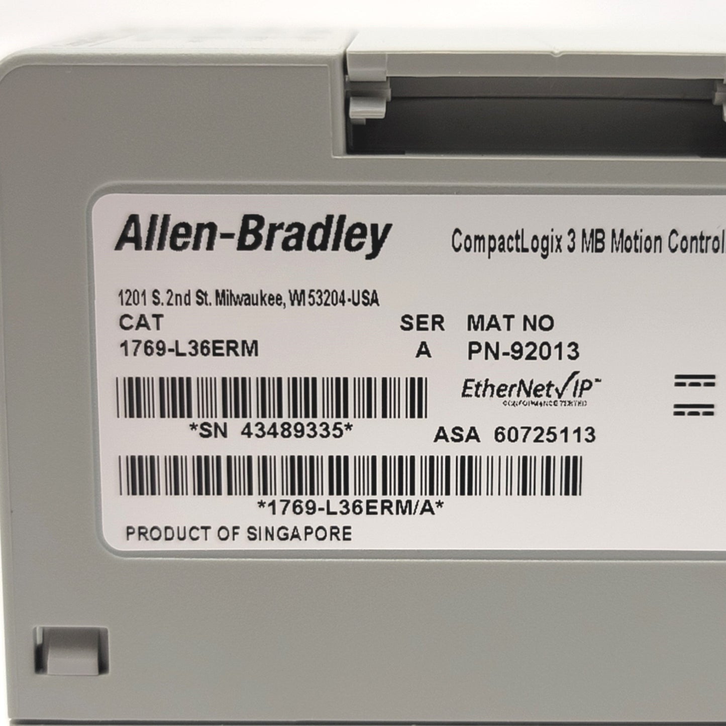 Used Allen Bradley 1769-L36ERM Ser A CompactLogix EtherNet/IP Motion Controller 3MB