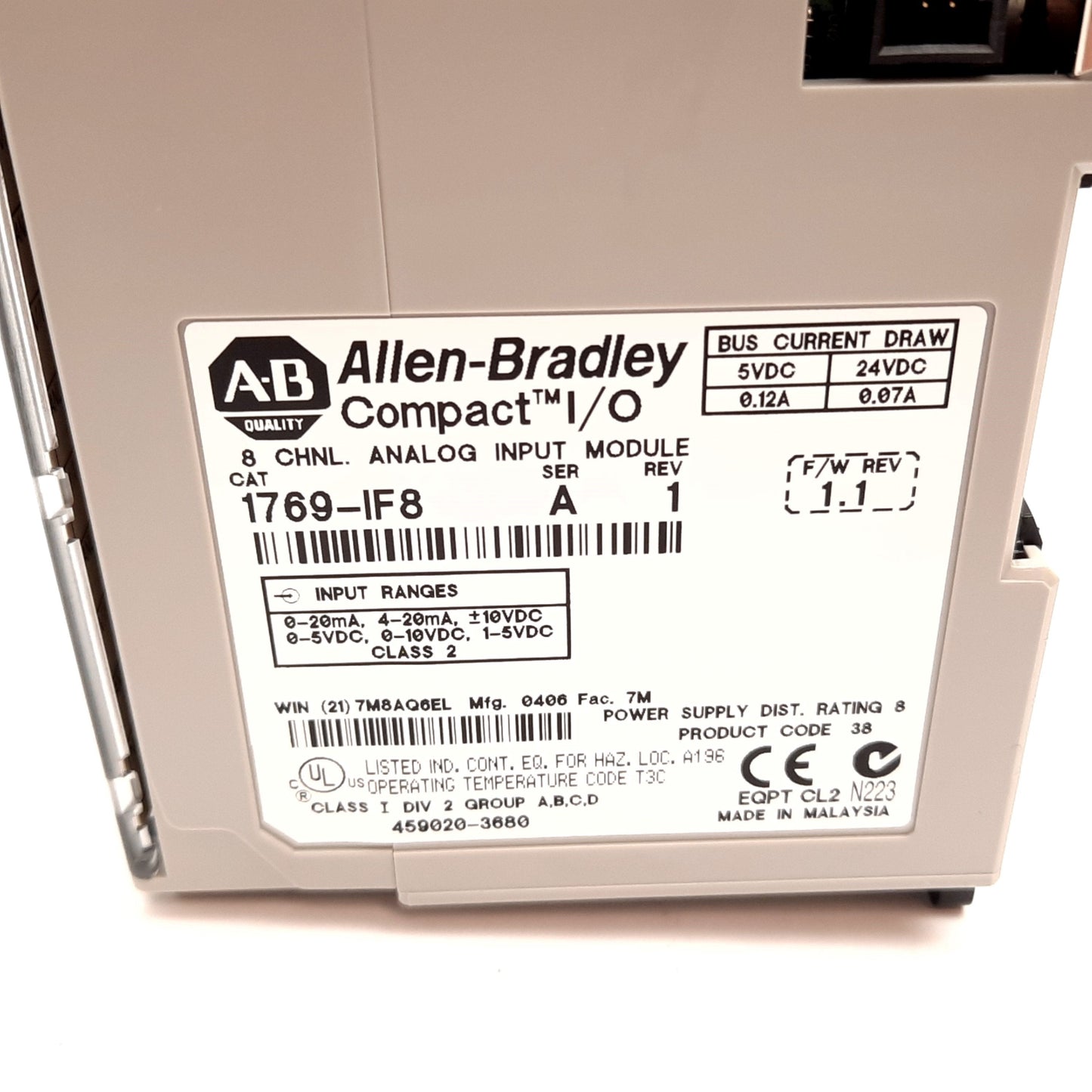 Used Allen Bradley 1769-IF8 Ser A CompactLogix I/O Analog Input Module, 8-Channel