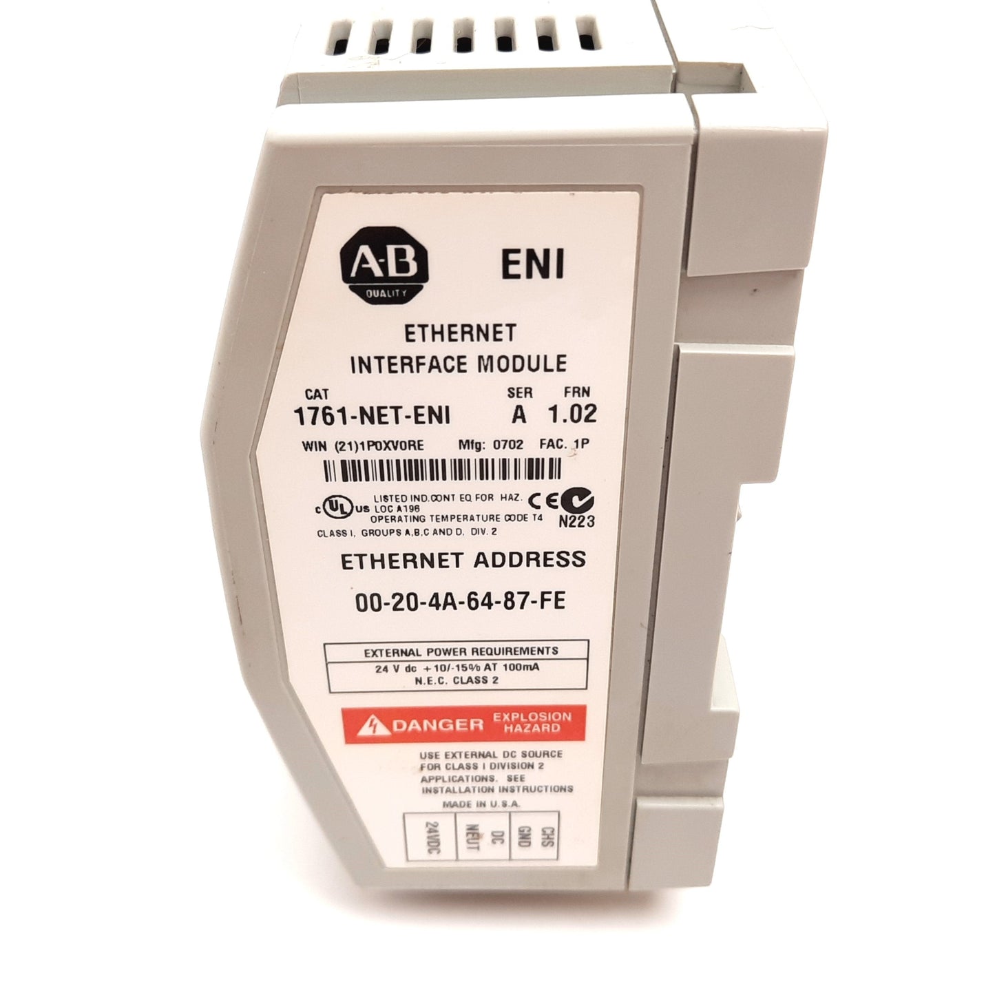 Used Allen Bradley 1761-NET-ENI Ser A FRN 1.02 EtherNet/IP Interface MicroLogix