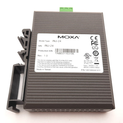 Used Moxa INJ-24 PoE Injector, Input: 24VDC 1.3A / 48VDC 0.65A, RJ45 Connections