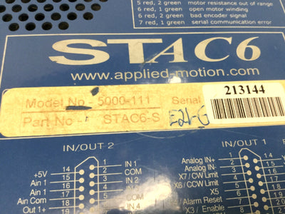 Used Applied Motion STAC6-S 1-Axis Micro Stepper Motor Drive Controller 120VAC 6A