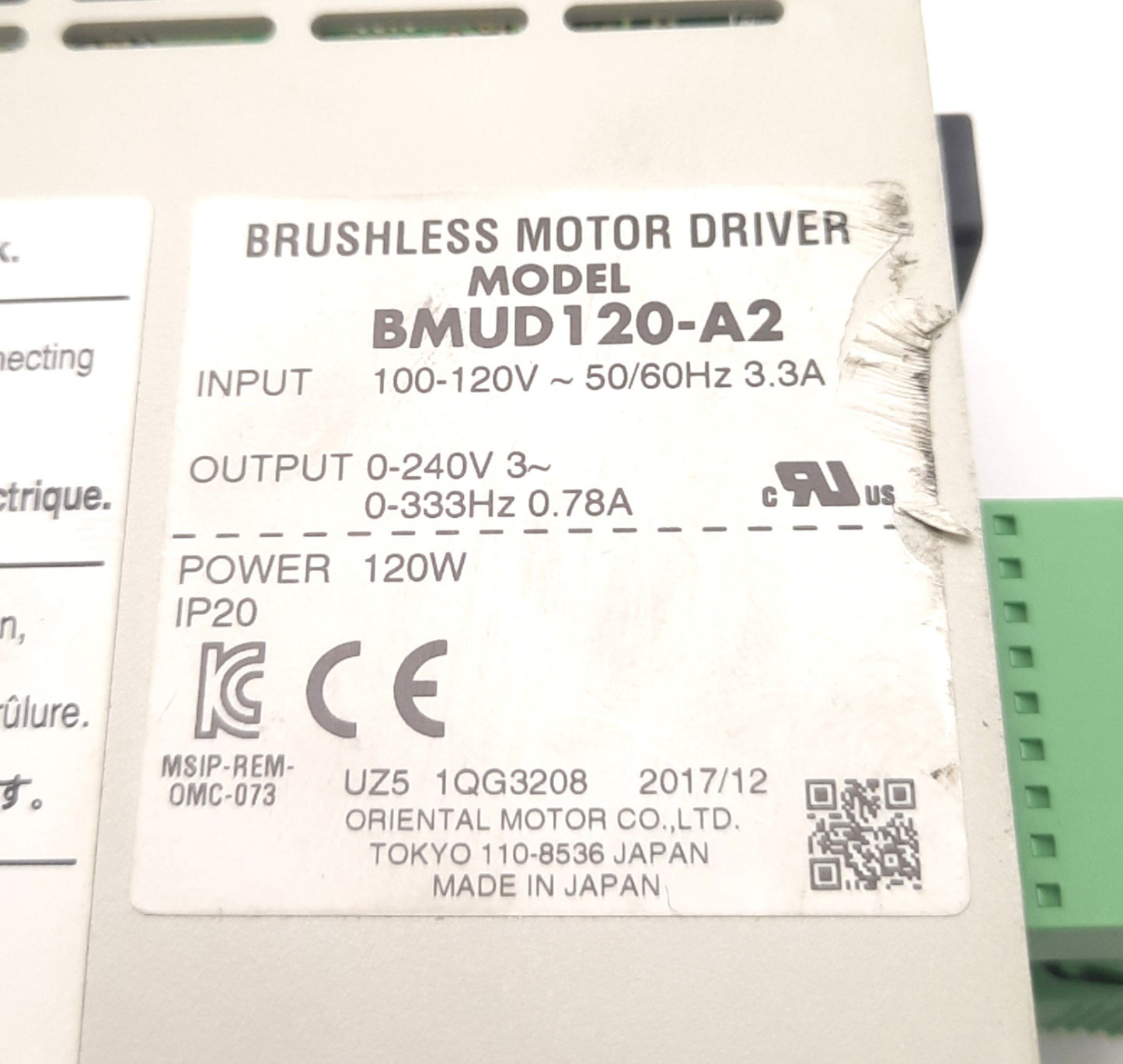 Used Oriental Motor BMUD120-A2 Motor-Driver 120W Output, 100-120V 3.3A Input