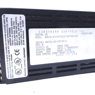 Used Eurotherm 808/D1/0/0/0/0/QLS/(AKFF400)/CE Temperature Controller 4-20mA 32-400°F 100-240VAC