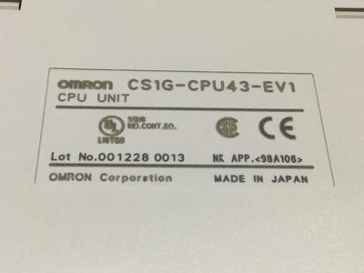 Used Omron CS1G-CPU43-EV1 SYSMAC CPU Unit RS232C/Peripheral Port w/ 8MB Memory Card