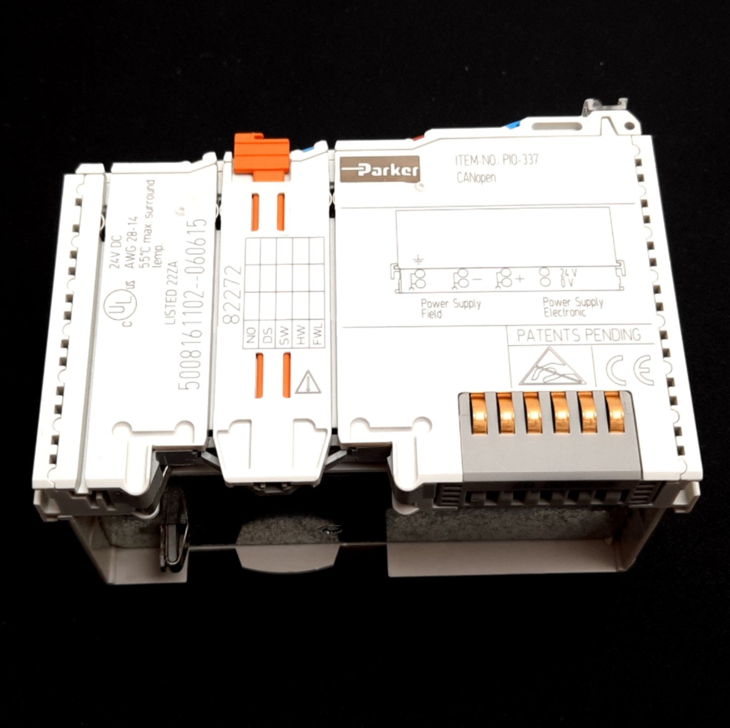 Used Parker PIO-337 CANopen+ I/O System Fieldbus Coupler, 24VDC, Supports 64 Modules