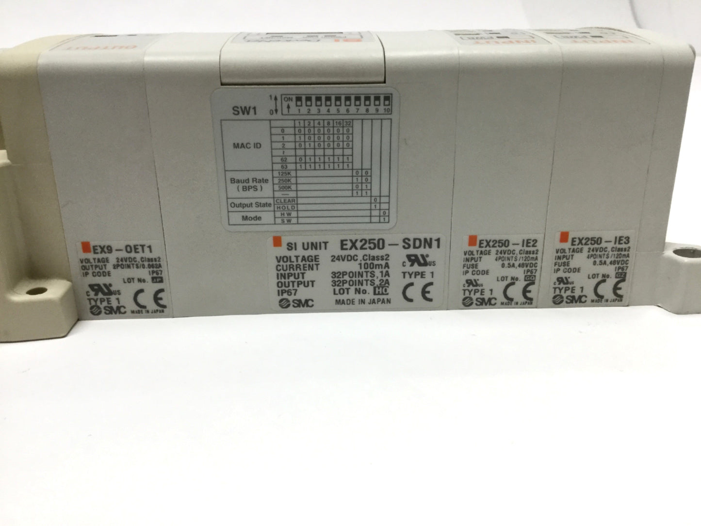 Used SMC EX250-SDN1 DeviceNet Serial Interface Unit on Manifold w/ (6x) SV1000 Valves