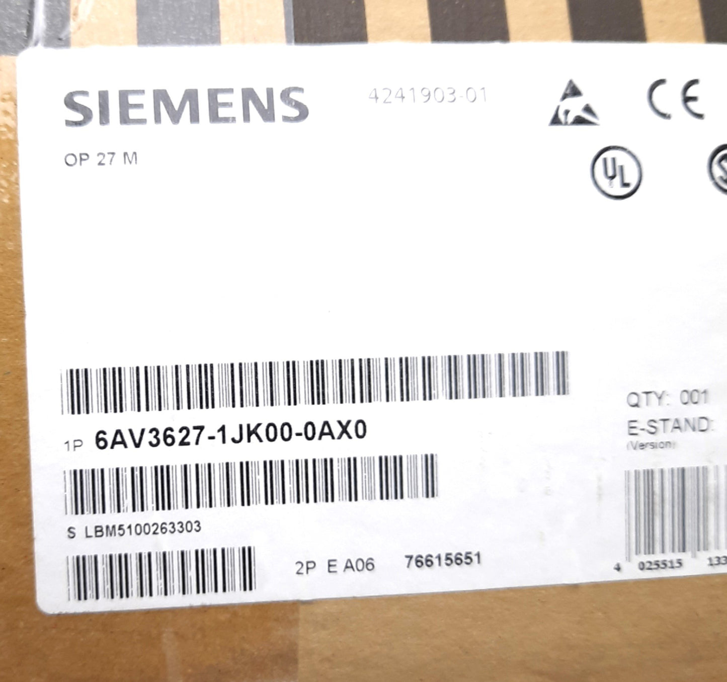 Used Siemens 6AV3627-1JK00-0AX0 Simatic OP27 Monochrome Operator Panel, 24VDC, 0.4A